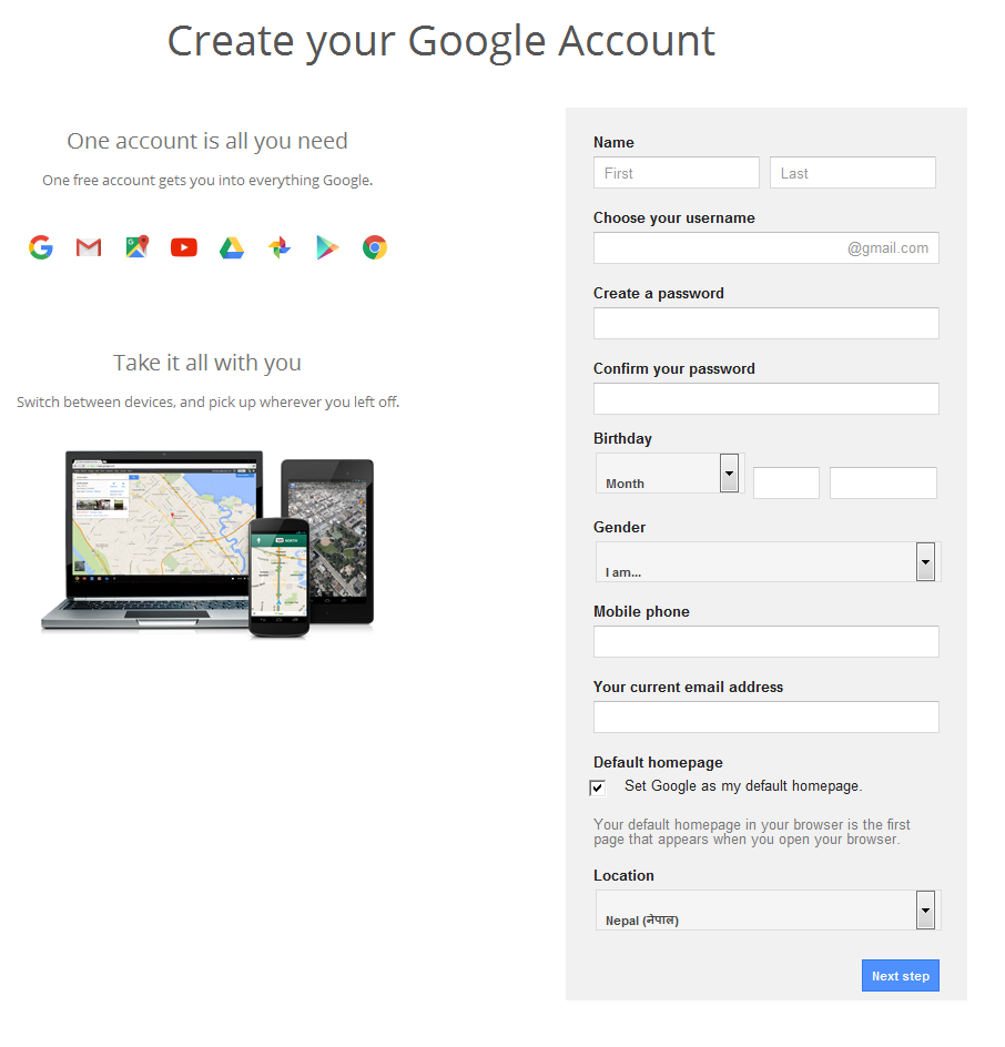 creating gmail account
